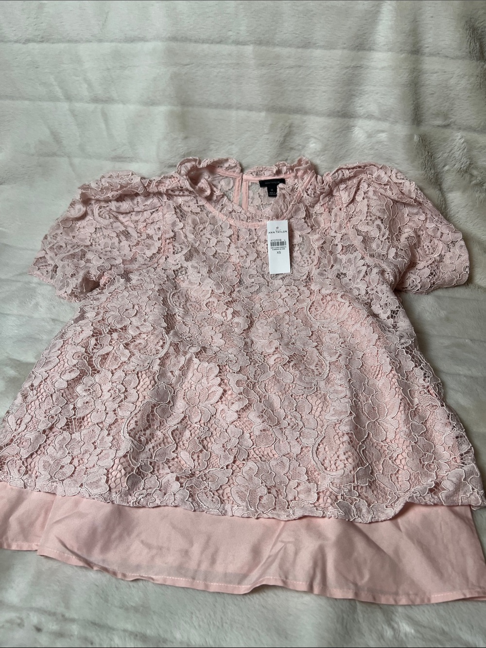Ann Taylor Pale Pink Lace Short Sleeve Blouse
